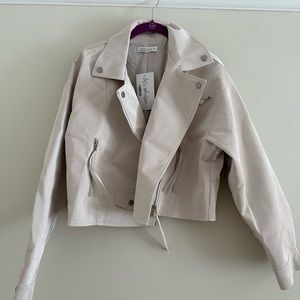12 Tribe vegan leather bone color moto jacket size M NWT